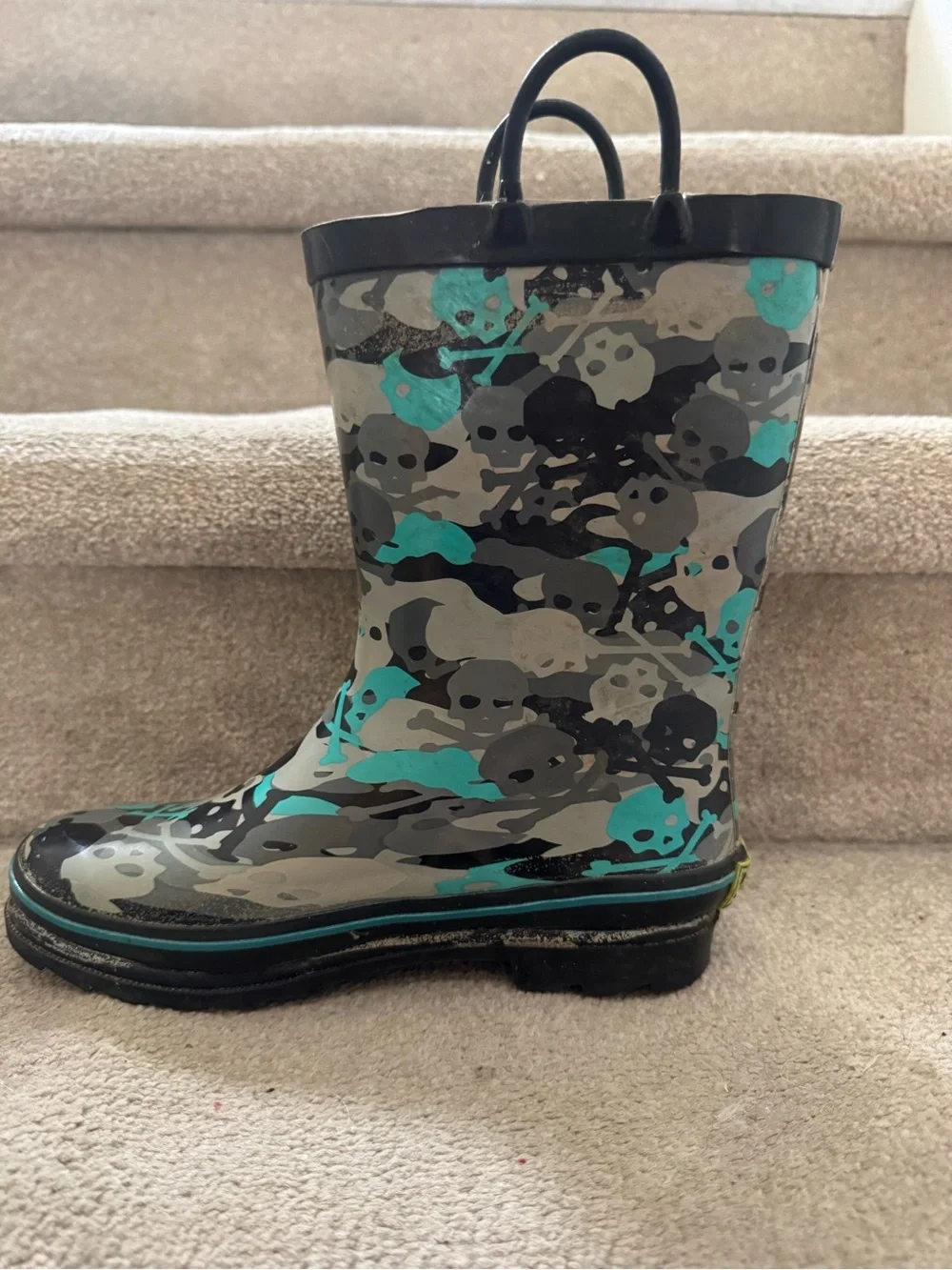 Western Chief Kids' Teal & Gray Camo Skull Rain Boots